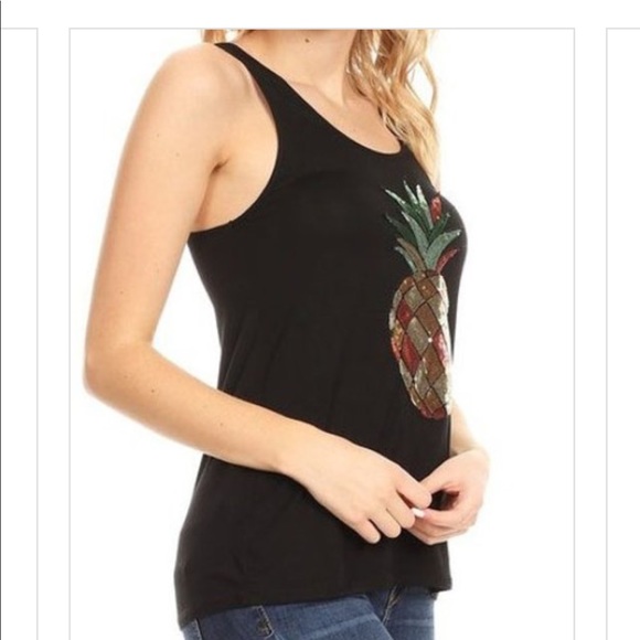 Soft black tank with sequin pineapple. - Picture 3 of 3